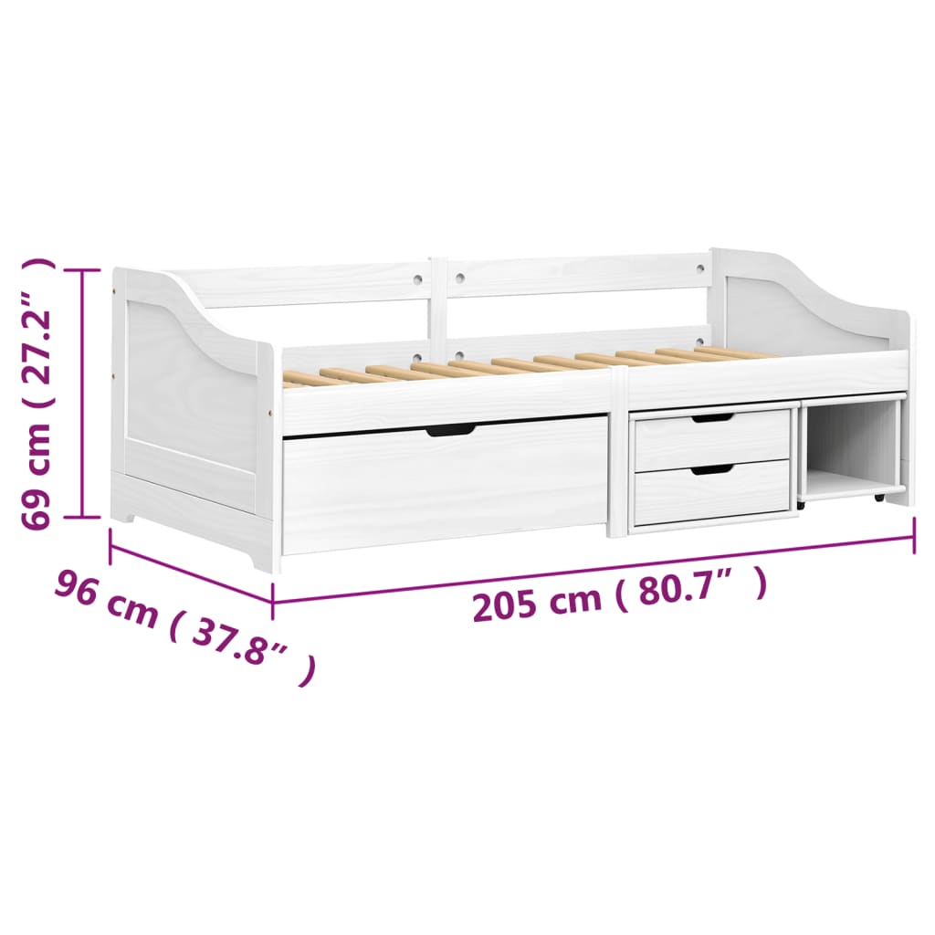 vidaXL Slaapbank met 3 lades IRUN 90x200 cm massief grenenhout wit