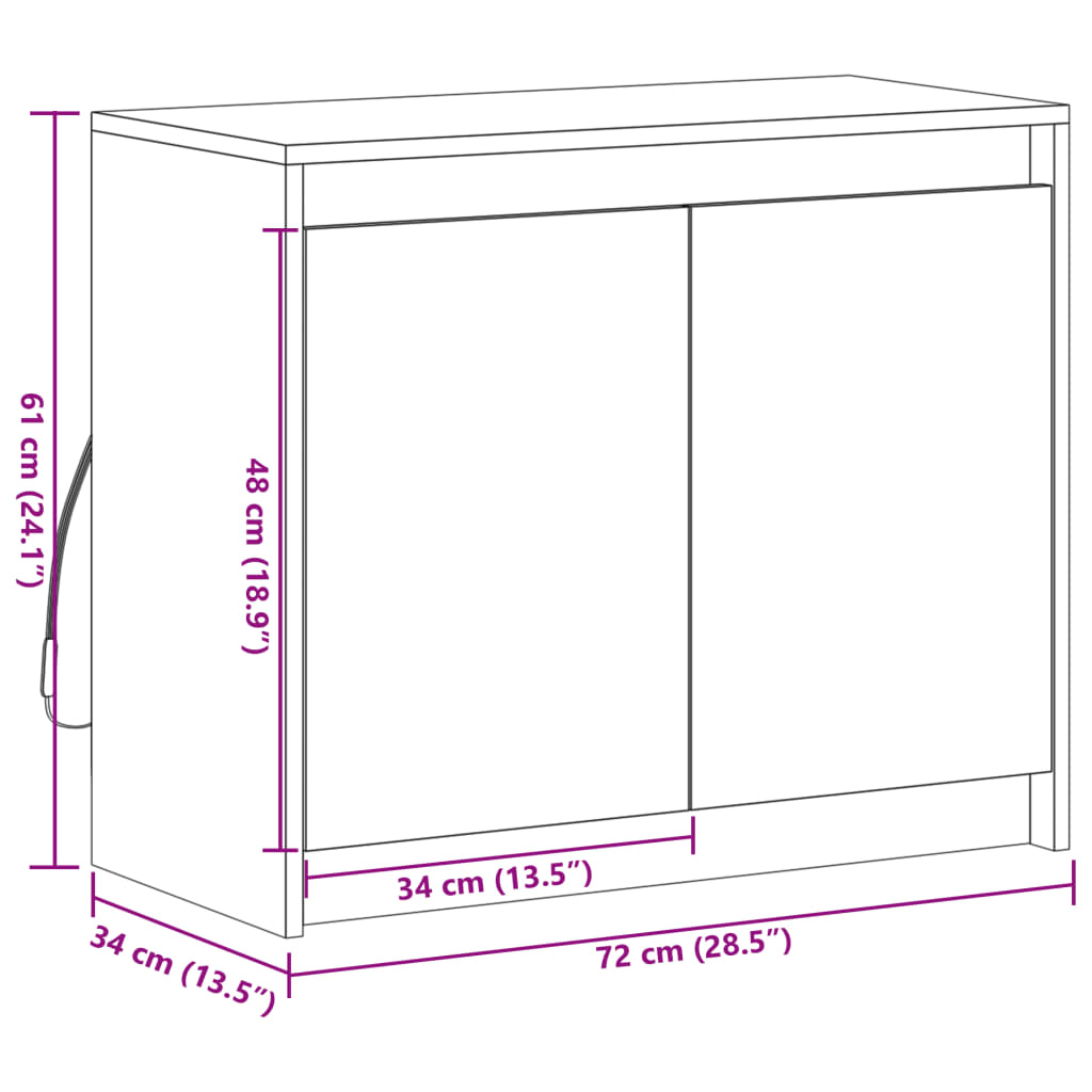 vidaXL Dressoir met LED 72x34x61 cm bewerkt hout gerookt eikenkleurig