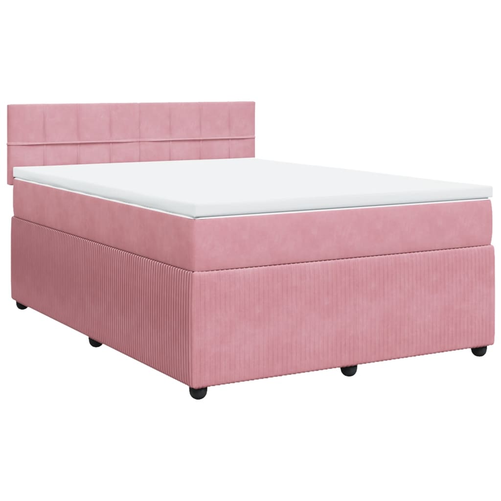 vidaXL Boxspring met matras fluweel roze 140x200 cm