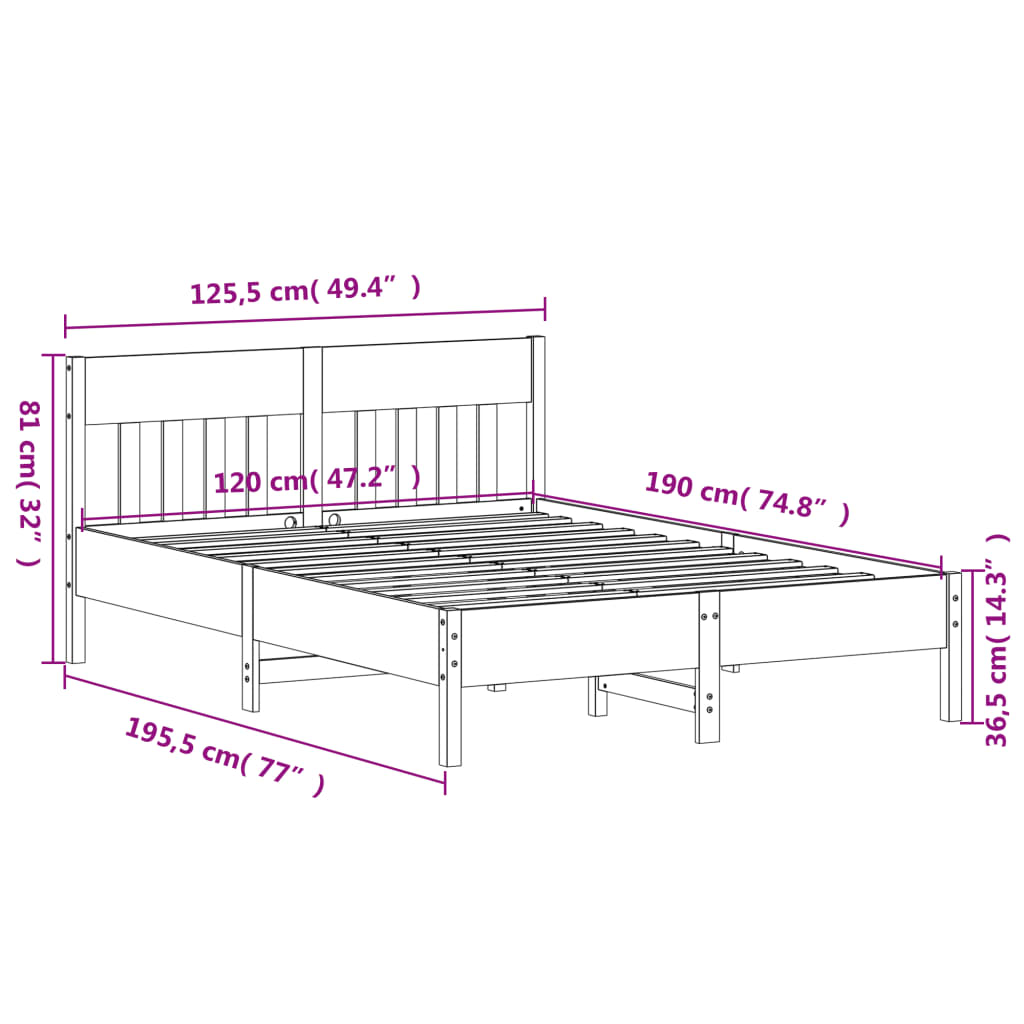 vidaXL Bedframe zonder matras massief grenenhout wit 120x190 cm