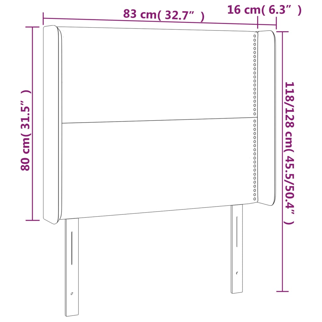 vidaXL Hoofdbord met randen 83x16x118/128 cm stof donkergrijs