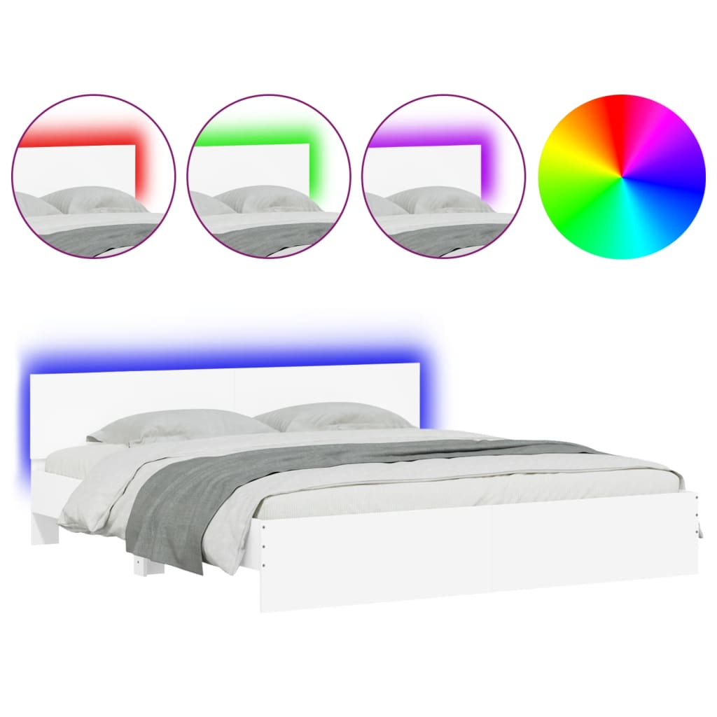 vidaXL Bedframe met hoofdeinde en LED-verlichting wit 200x200 cm