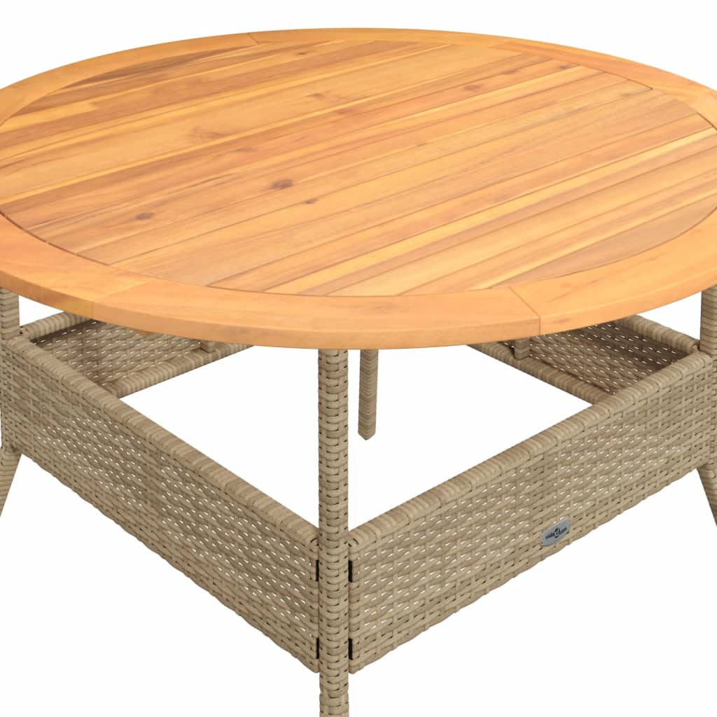 vidaXL Tuintafel met acaciahouten blad Ø110x71 cm poly rattan beige