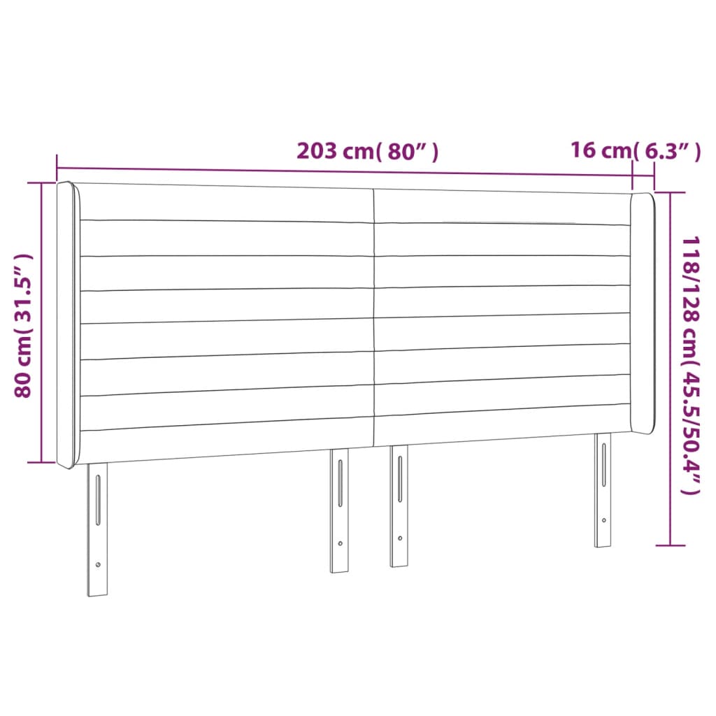 vidaXL Hoofdbord met randen 203x16x118/128 cm stof lichtgrijs