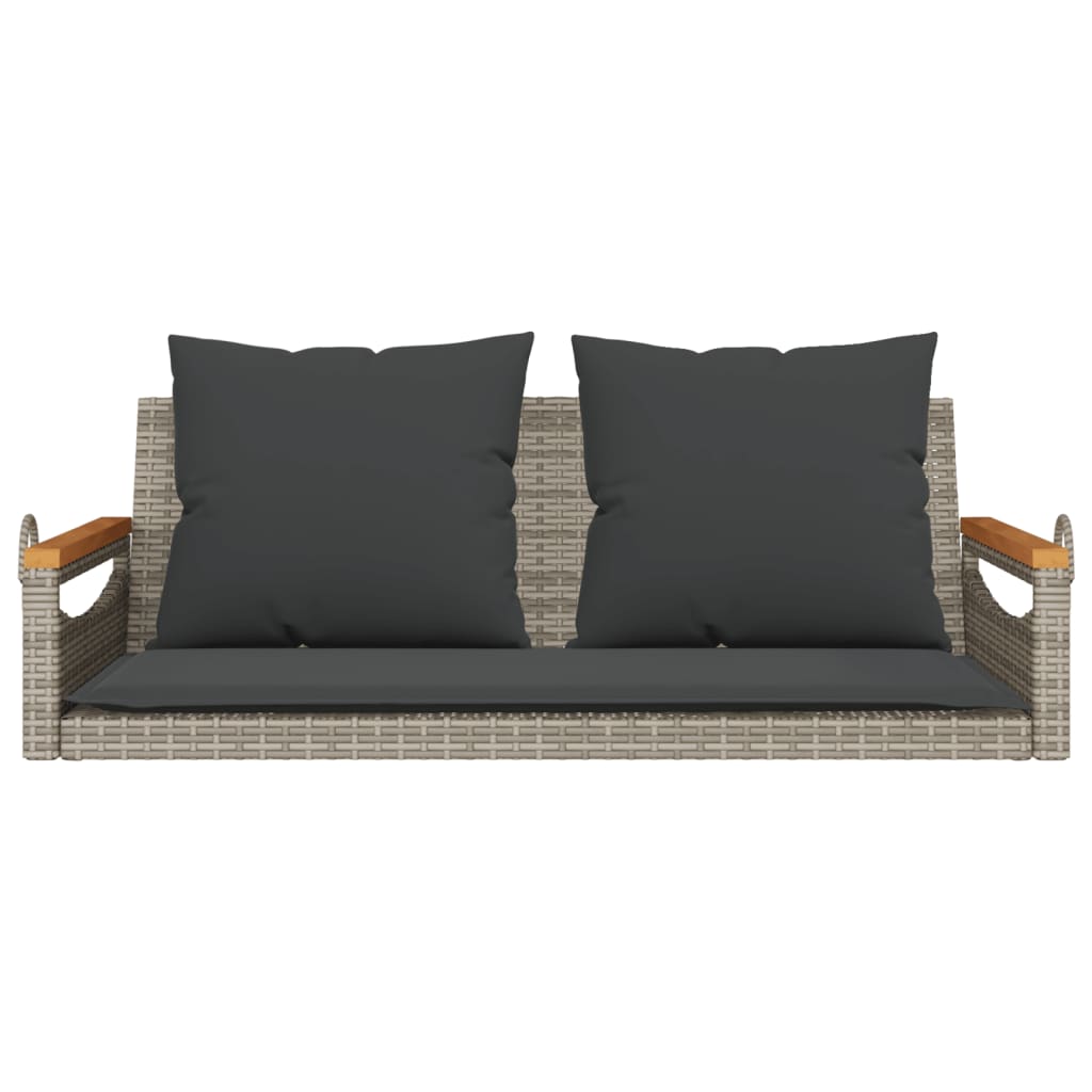 vidaXL Schommelbank met kussens 109x62x40 cm poly rattan grijs