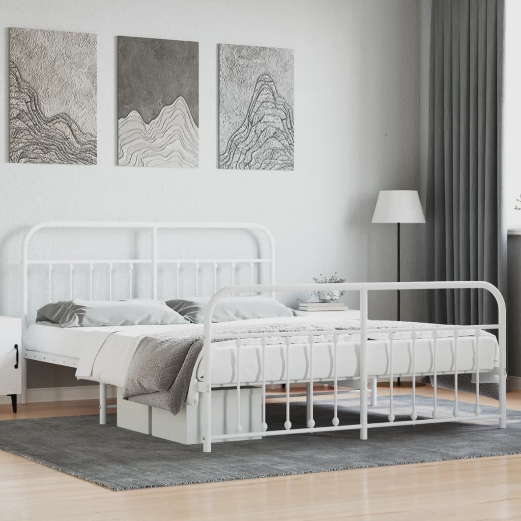 vidaXL Bedframe met hoofd- en voeteneinde metaal wit 183x213 cm