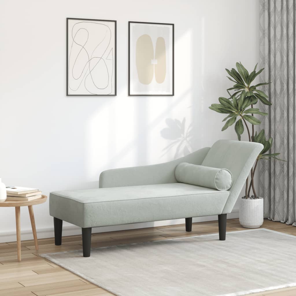 vidaXL Chaise longue met kussens fluweel lichtgrijs