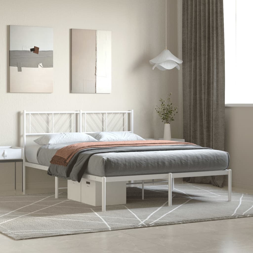 vidaXL Bedframe met hoofdbord metaal wit 140x200 cm