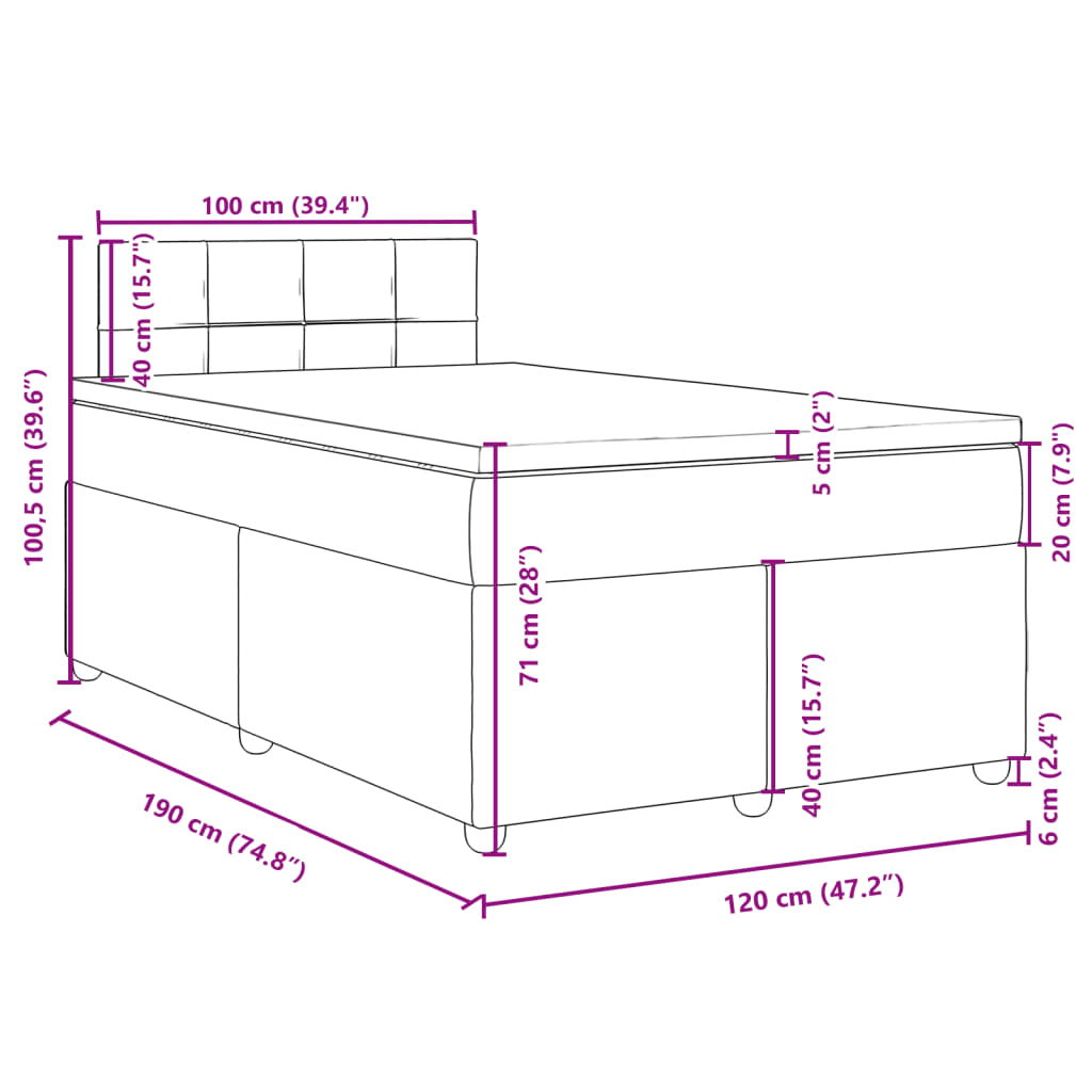 vidaXL Boxspring met matras stof donkergrijs 120x190 cm