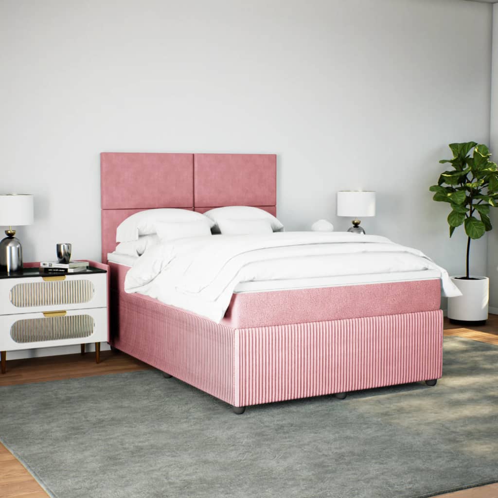 vidaXL Boxspring met matras fluweel roze 160x200 cm