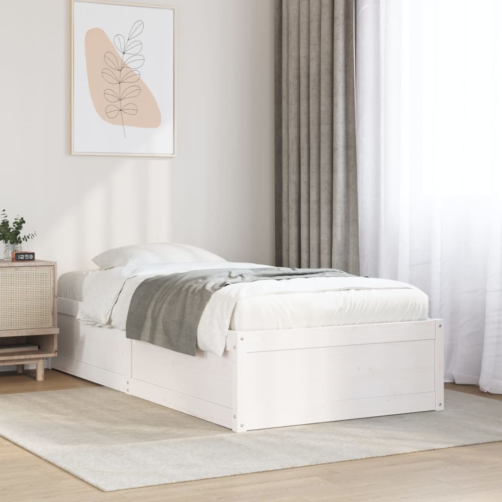 vidaXL Bedframe zonder matras massief grenenhout wit 75x190 cm