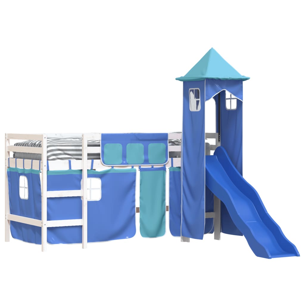 vidaXL Kinderhoogslaper met toren 80x200 cm massief grenenhout blauw