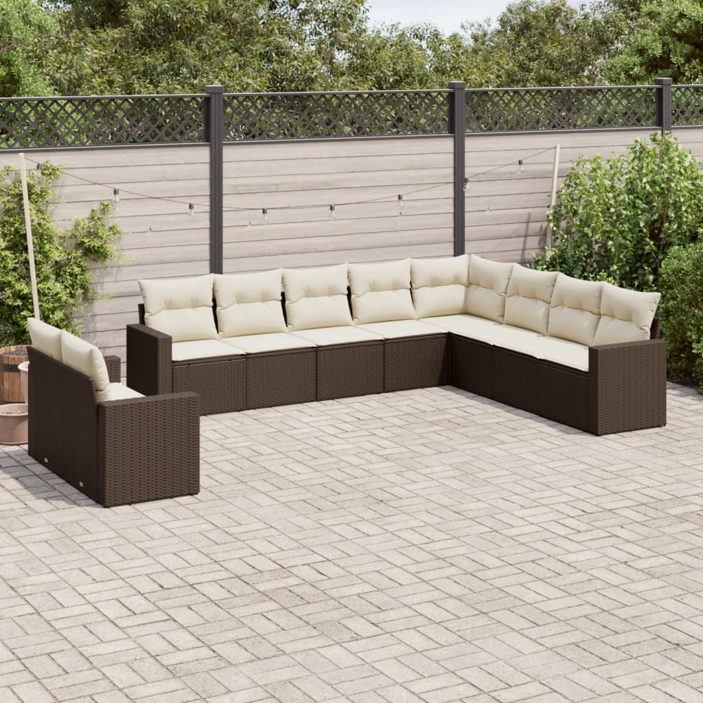 vidaXL 10-delige Loungeset met kussens poly rattan bruin