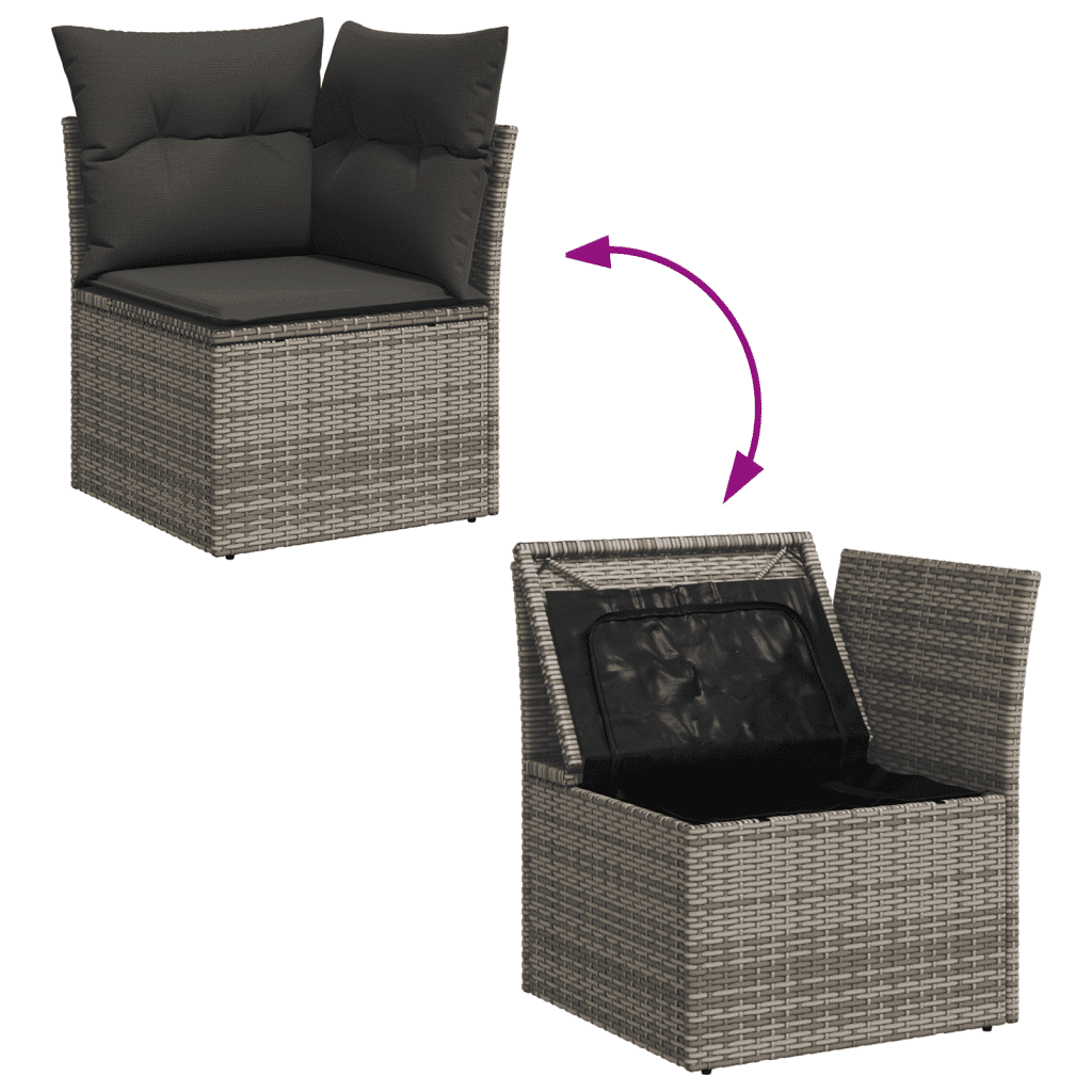 vidaXL 11-delige Loungeset met kussens poly rattan grijs