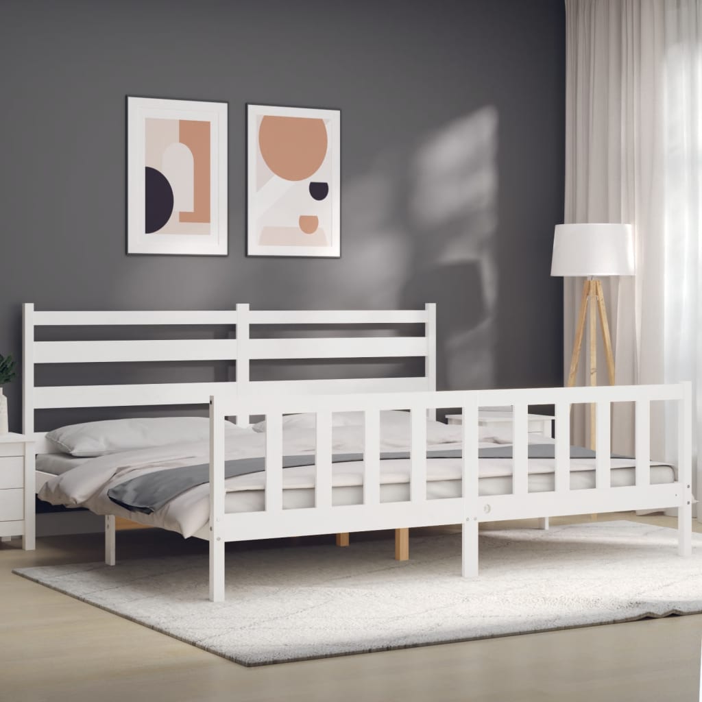 vidaXL Bedframe met hoofdbord massief hout wit 180x200 cm