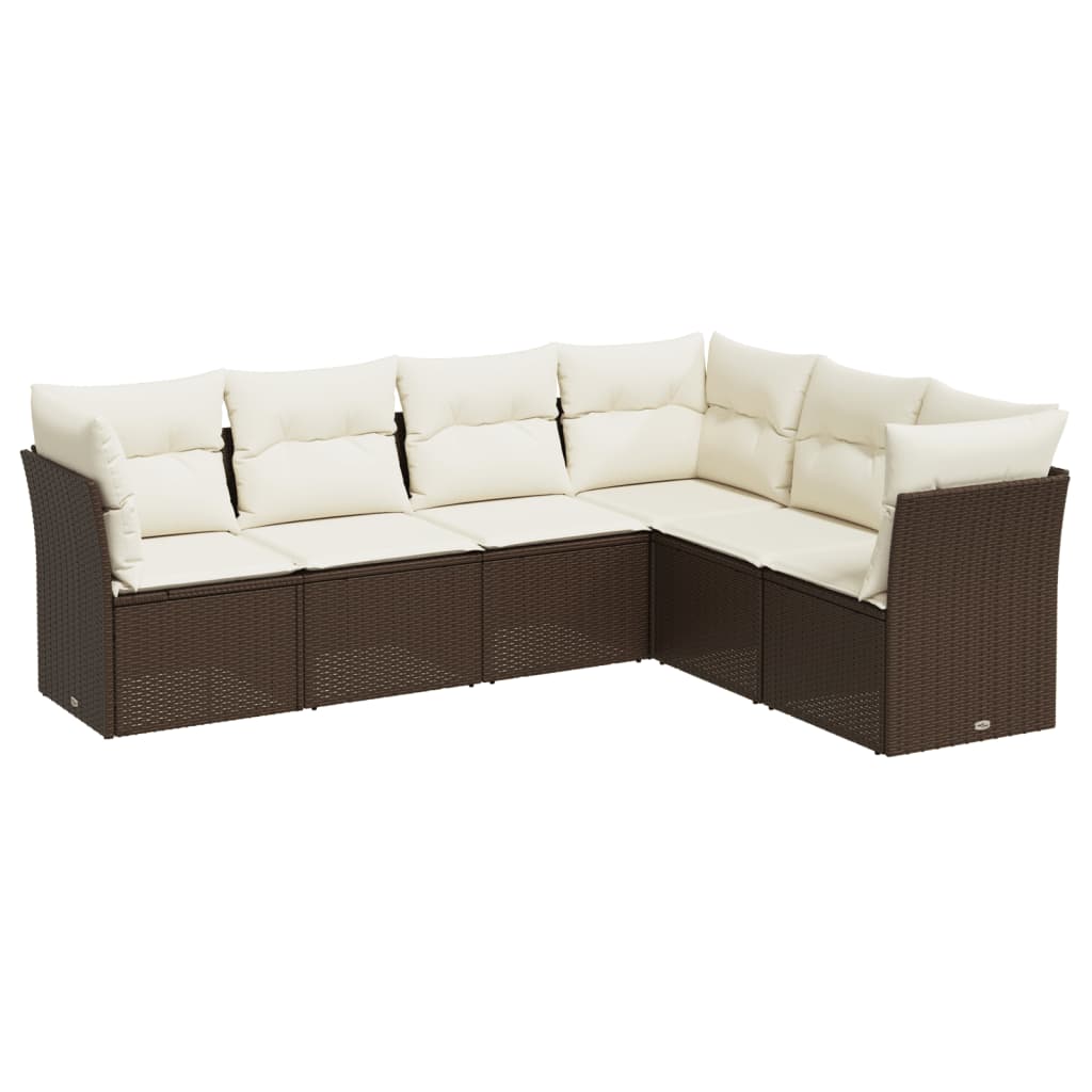 vidaXL 6-delige Loungeset met kussens poly rattan bruin