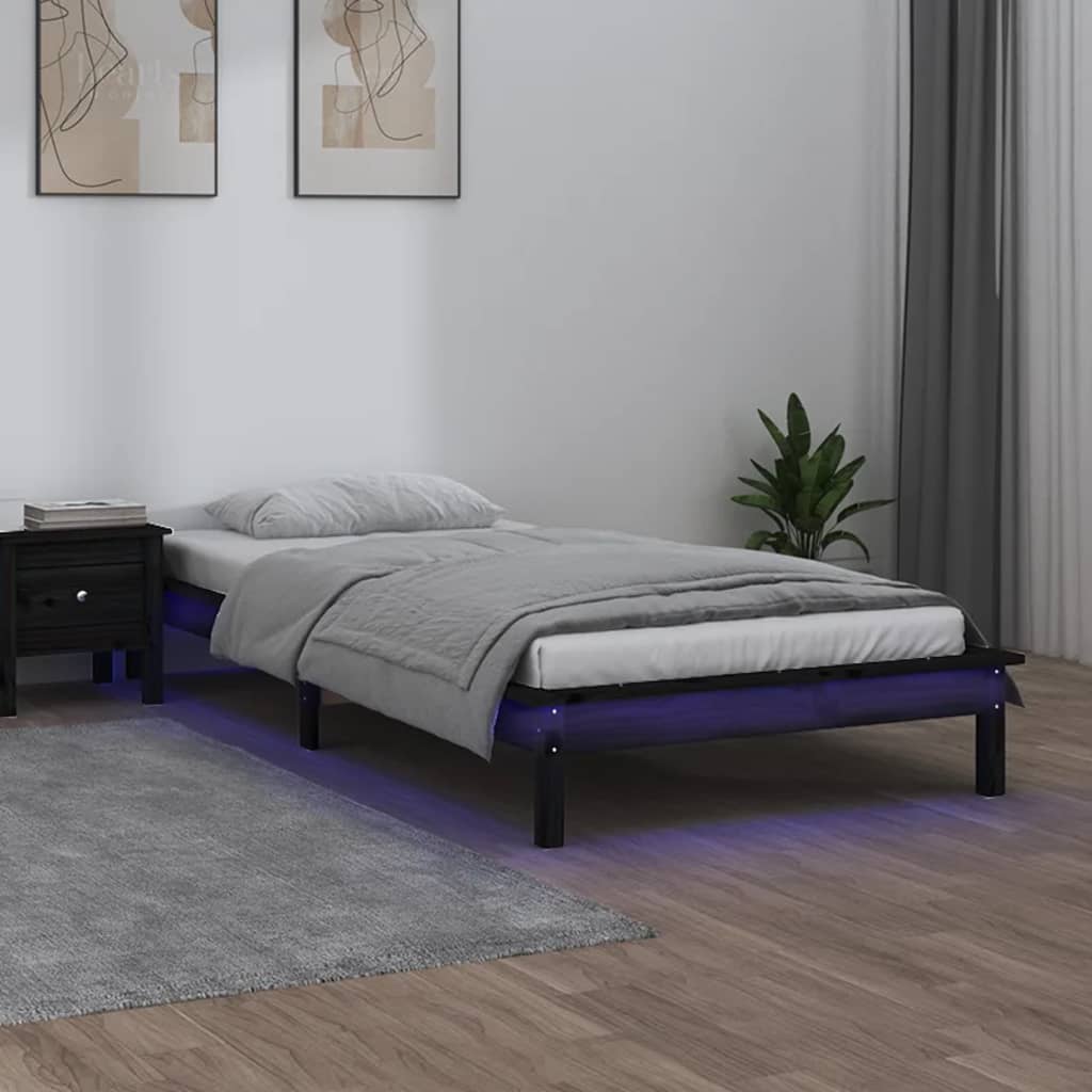 vidaXL Bedframe LED massief hout zwart 90x190 cm