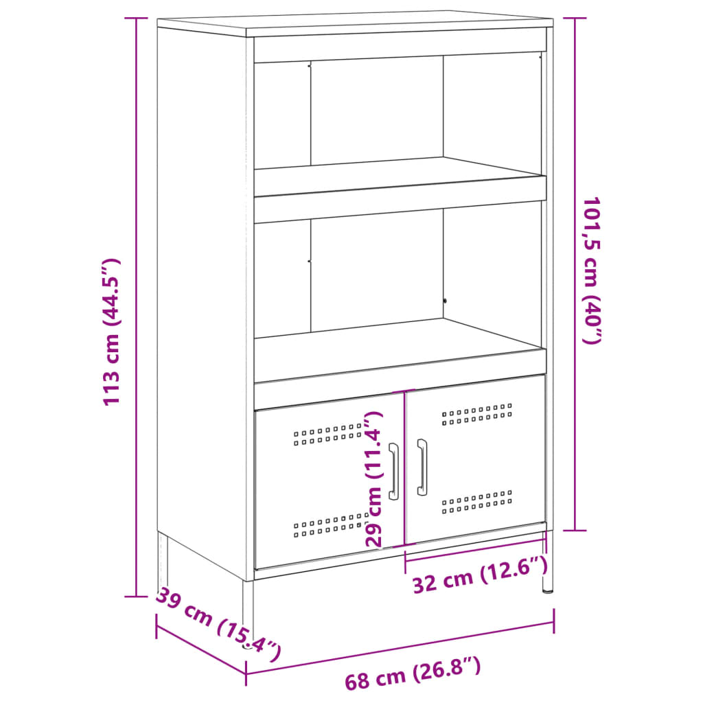 vidaXL Hoge kast 68x39x113 cm staal wit