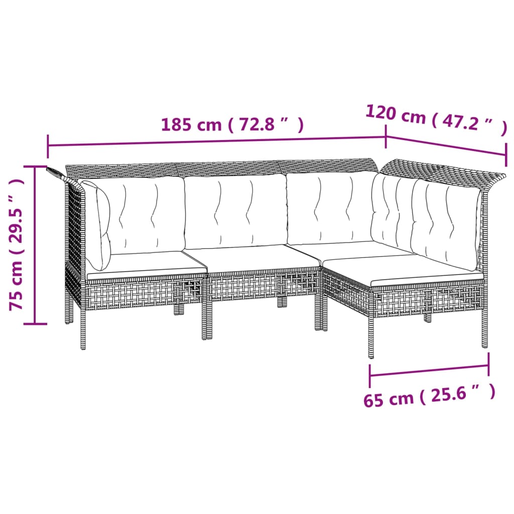 vidaXL 6-delige Loungeset met kussens poly rattan grijs