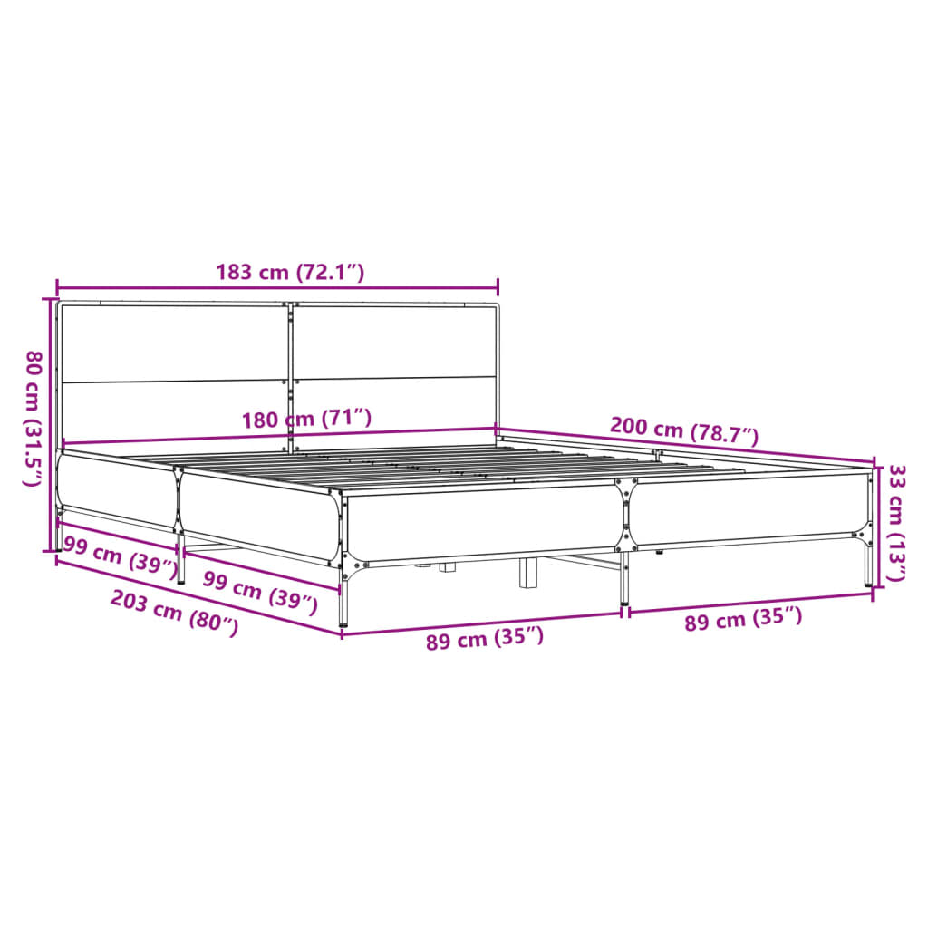 vidaXL Bedframe bewerkt hout metaal grijs sonoma eiken 180x200 cm