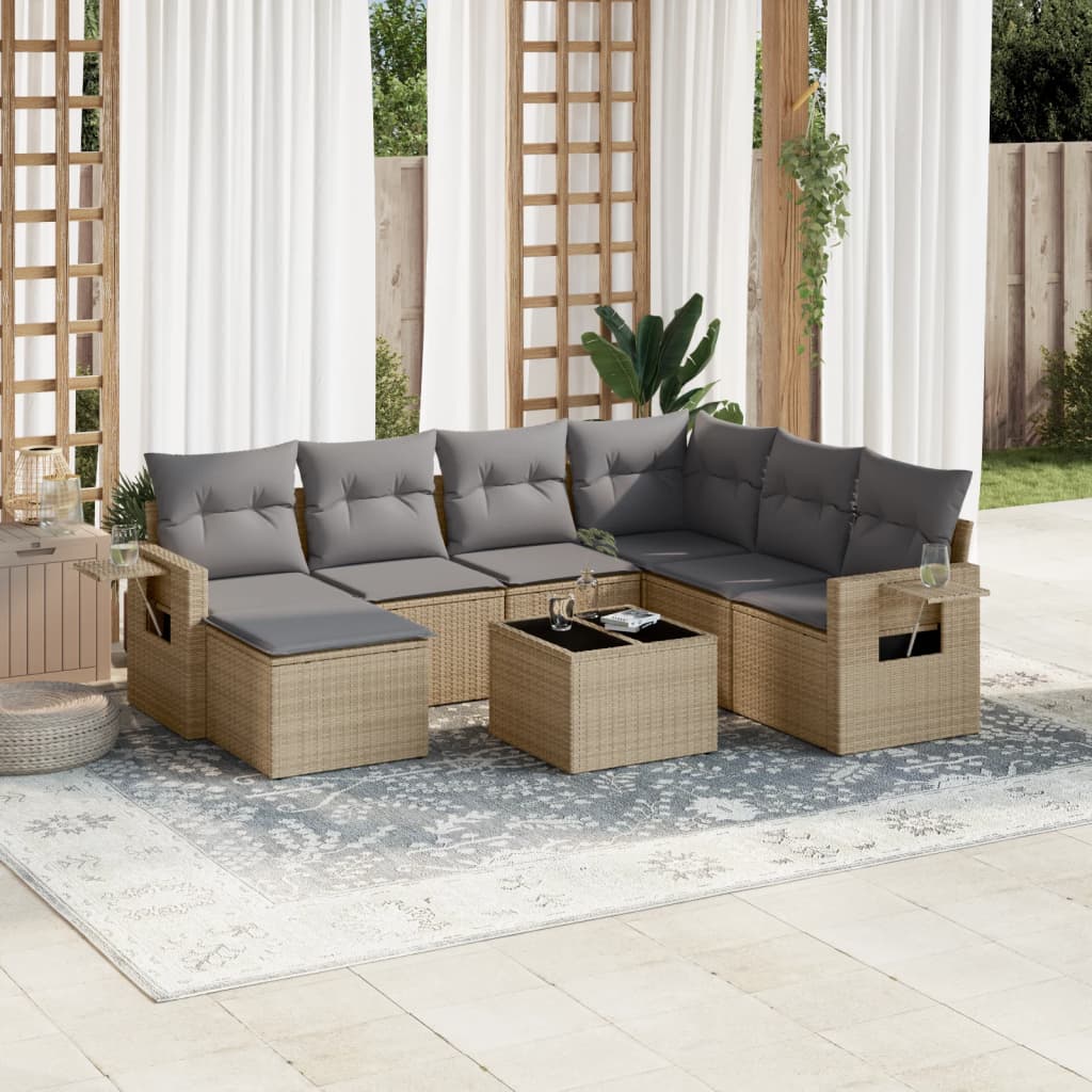 vidaXL 8-delige Loungeset met kussens poly rattan beige