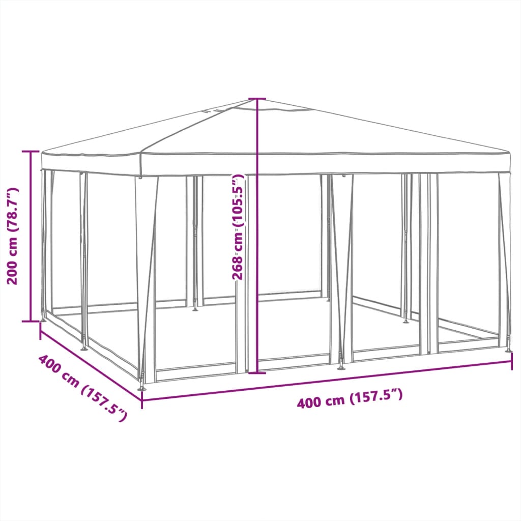 vidaXL Partytent met 8 mesh zijwanden 4x4 m HDPE wit