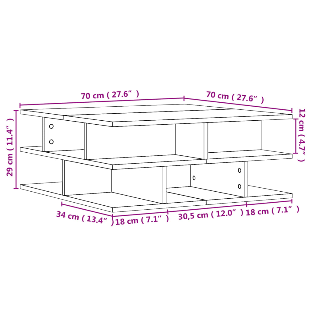 vidaXL Salontafel 70x70x29 cm bewerkt hout wit