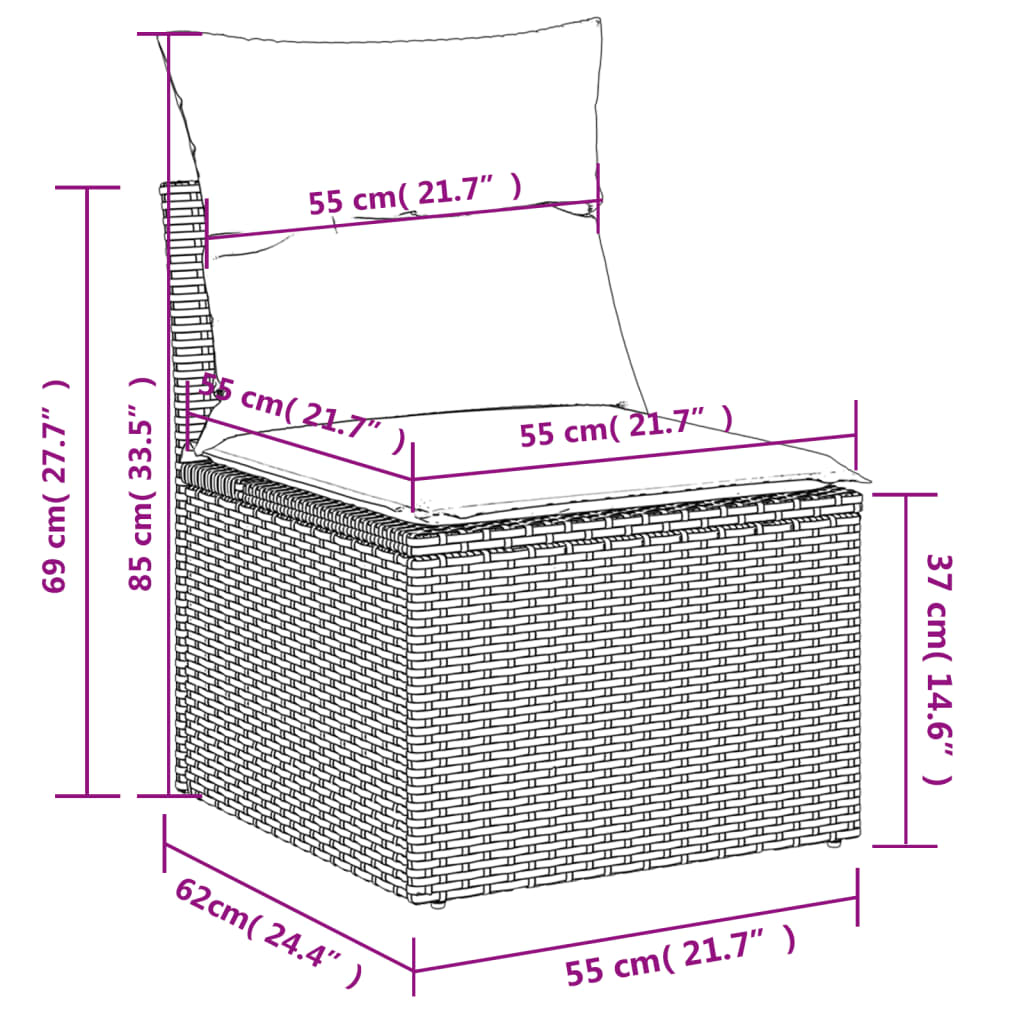 vidaXL 7-delige Loungeset met kussens poly rattan grijs