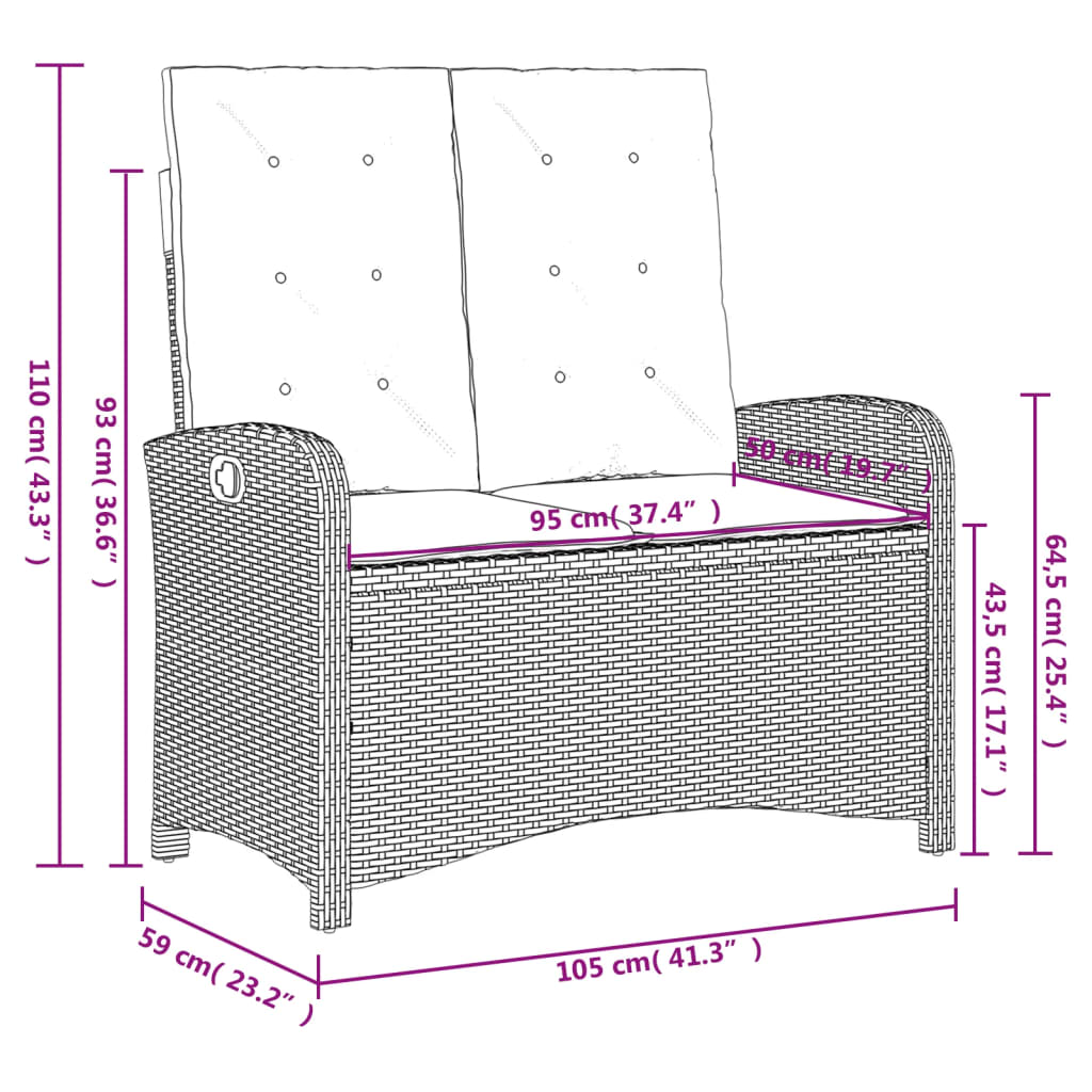 vidaXL 4-delige Tuinset met kussens poly rattan zwart