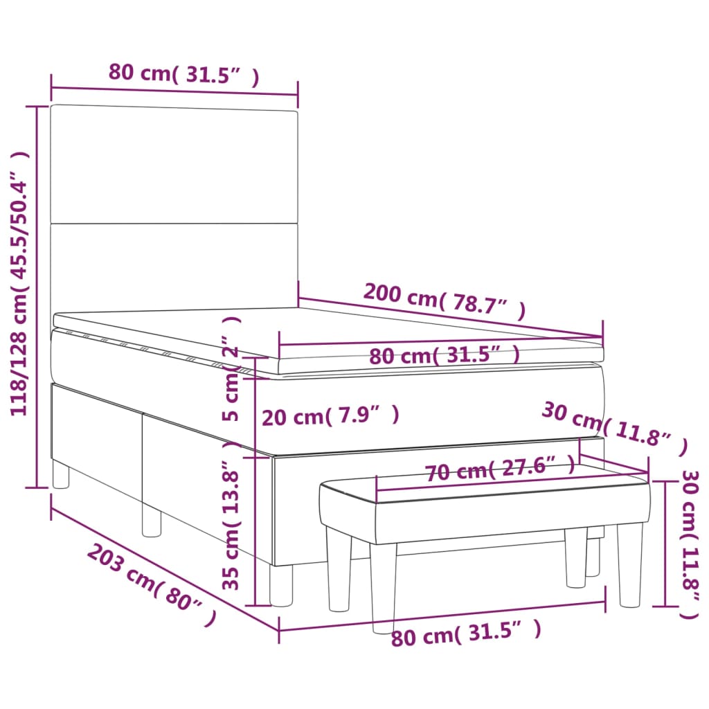 vidaXL Boxspring met matras kunstleer grijs 80x200 cm