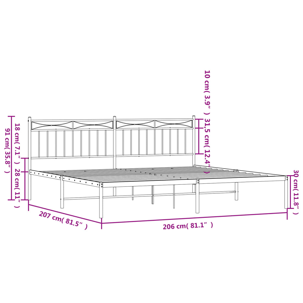 vidaXL Bedframe met hoofdbord metaal wit 200x200 cm