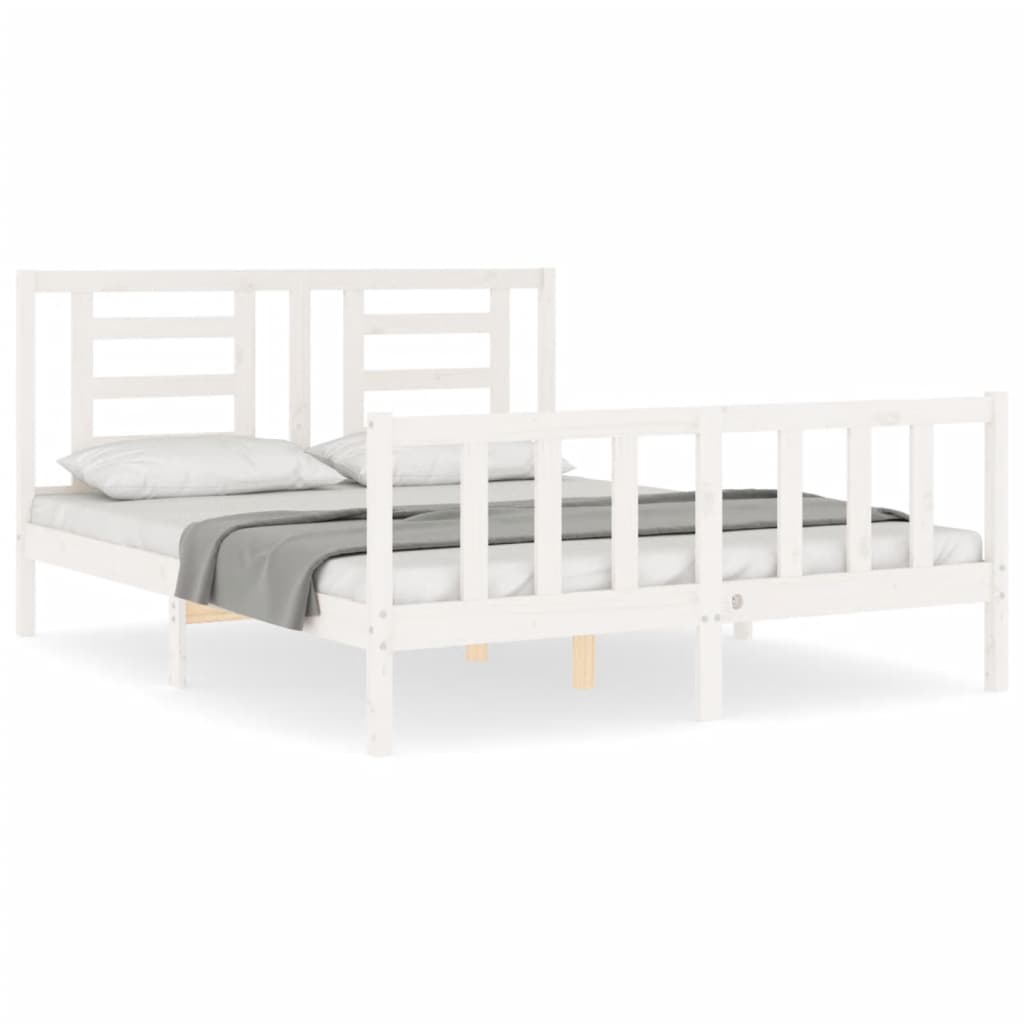 vidaXL Bedframe met hoofdbord massief hout wit