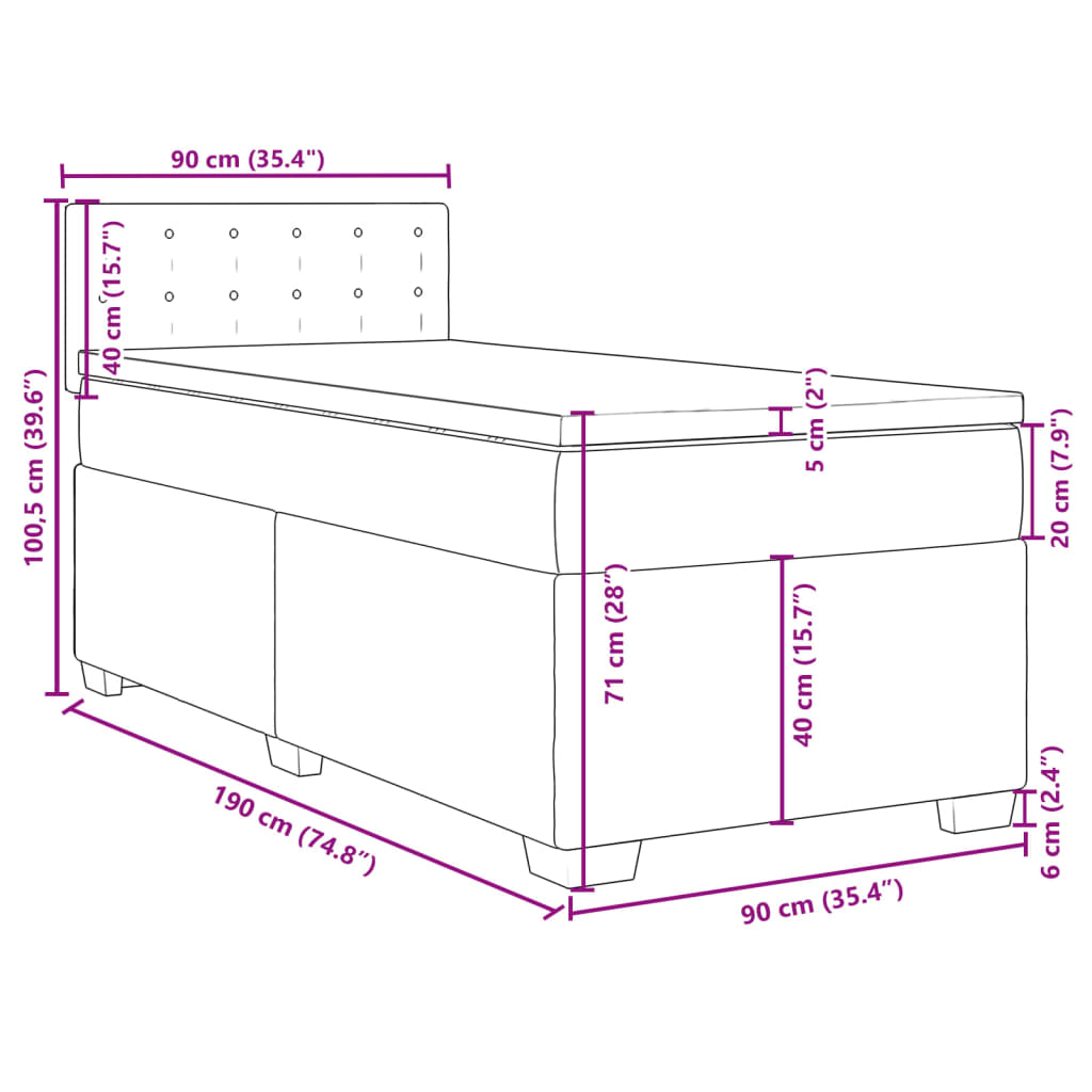 vidaXL Boxspring met matras kunstleer grijs 90x190 cm