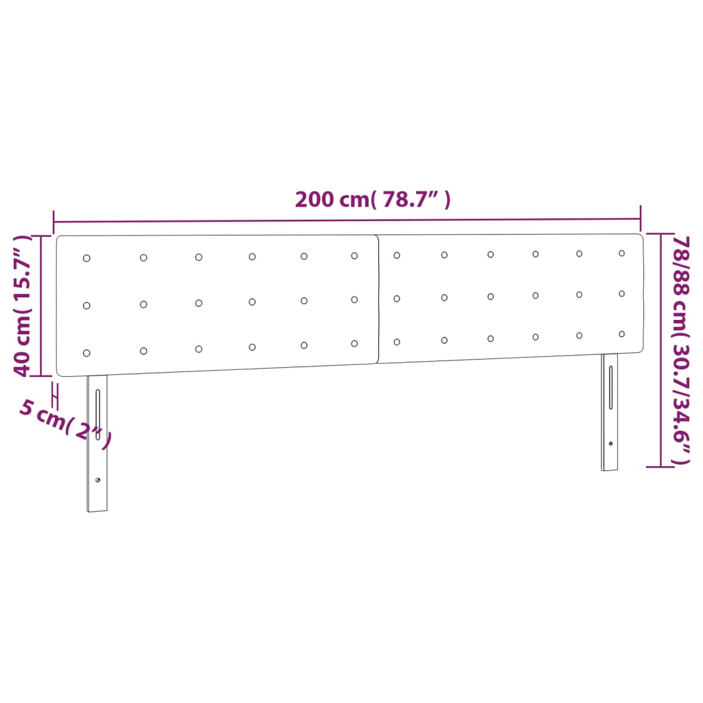 vidaXL Hoofdbord LED 200x5x78/88 cm fluweel lichtgrijs