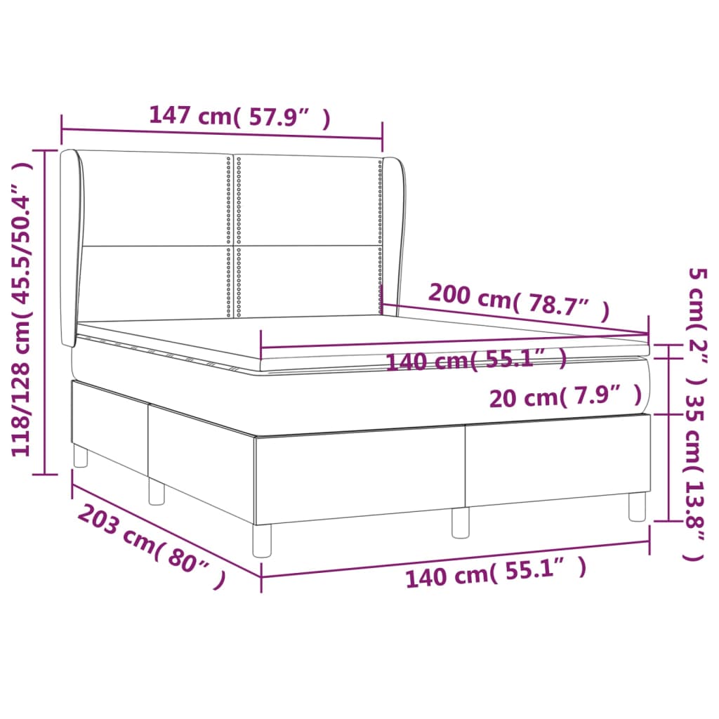 vidaXL Boxspring met matras fluweel lichtgrijs 140x200 cm