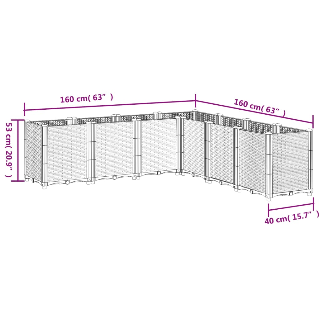 vidaXL Plantenbak 160x160x53 cm polypropeen wit