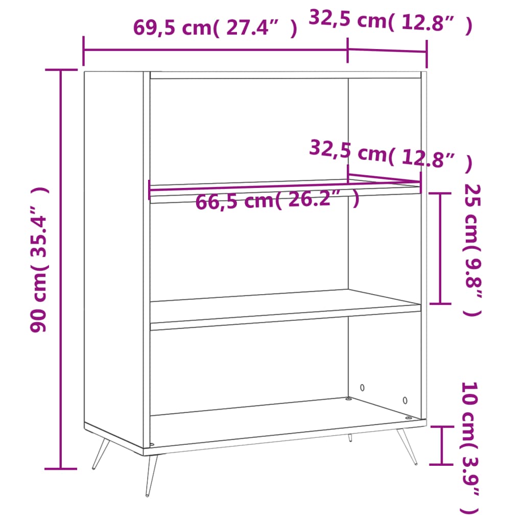 vidaXL Boekenkast 69,5x32,5x90 cm bewerkt hout hoogglans wit