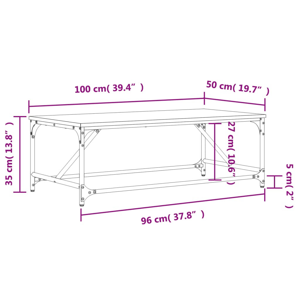 vidaXL Salontafel 100x50x35 cm bewerkt hout bruin eikenkleur