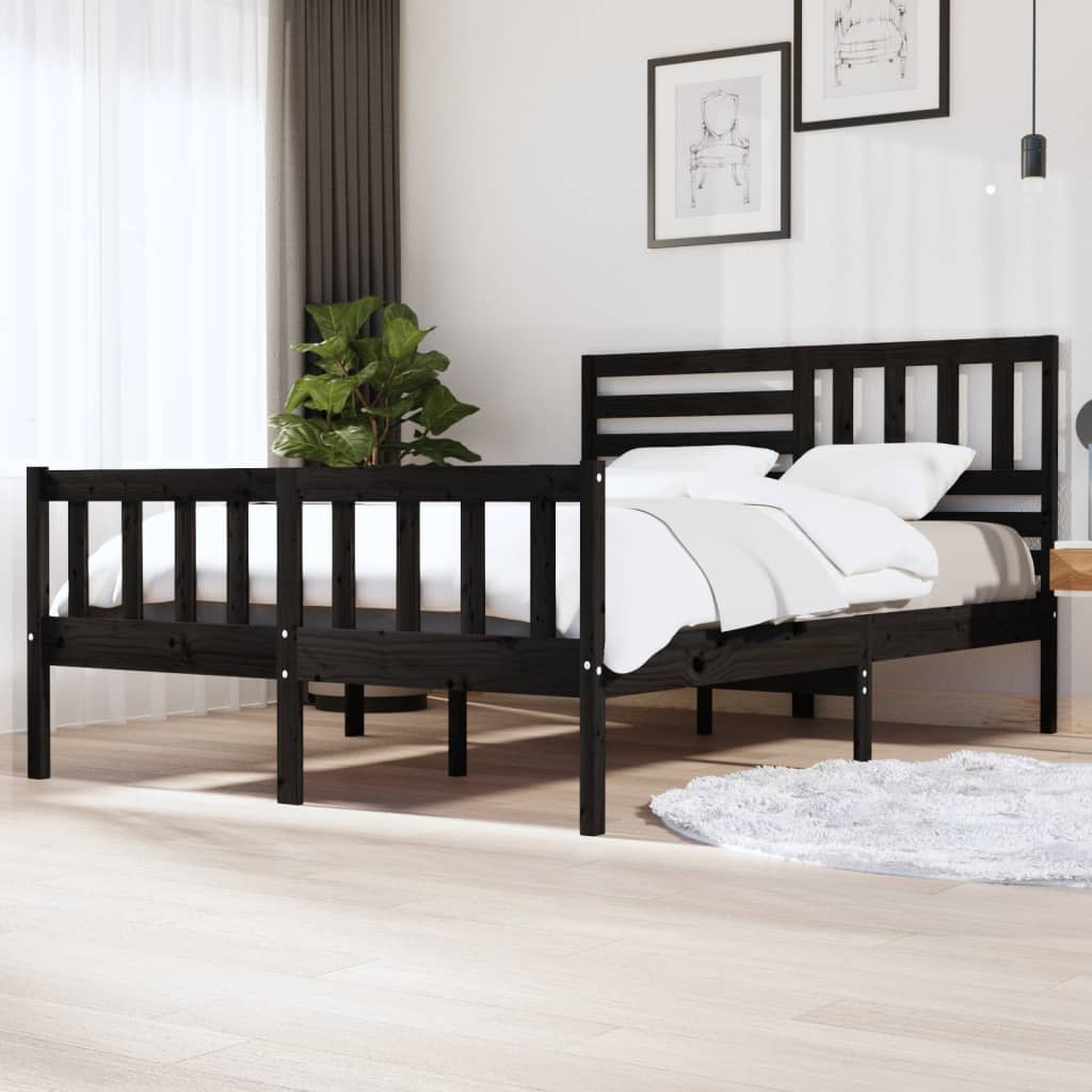 vidaXL Bedframe massief hout zwart 150x200 cm