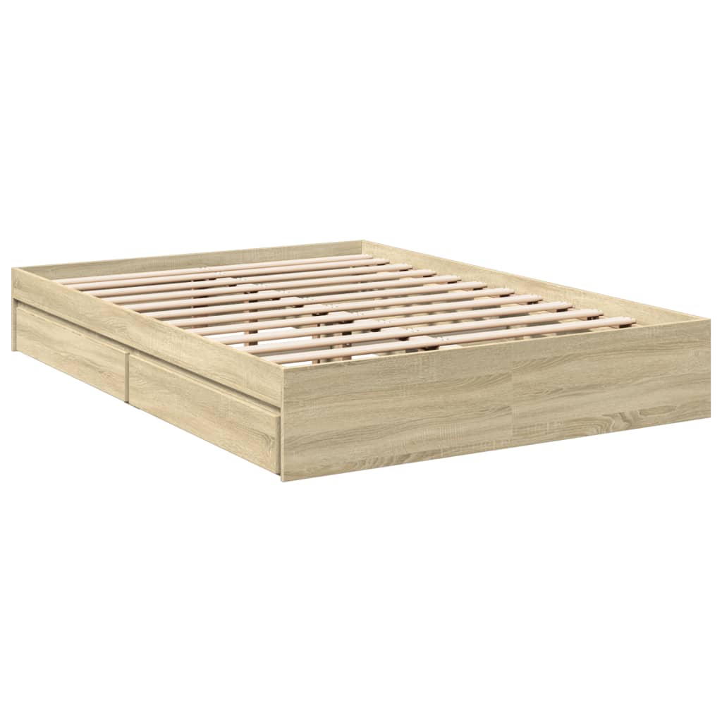 vidaXL Bedframe met lades bewerkt hout sonoma eikenkleurig 140x190 cm