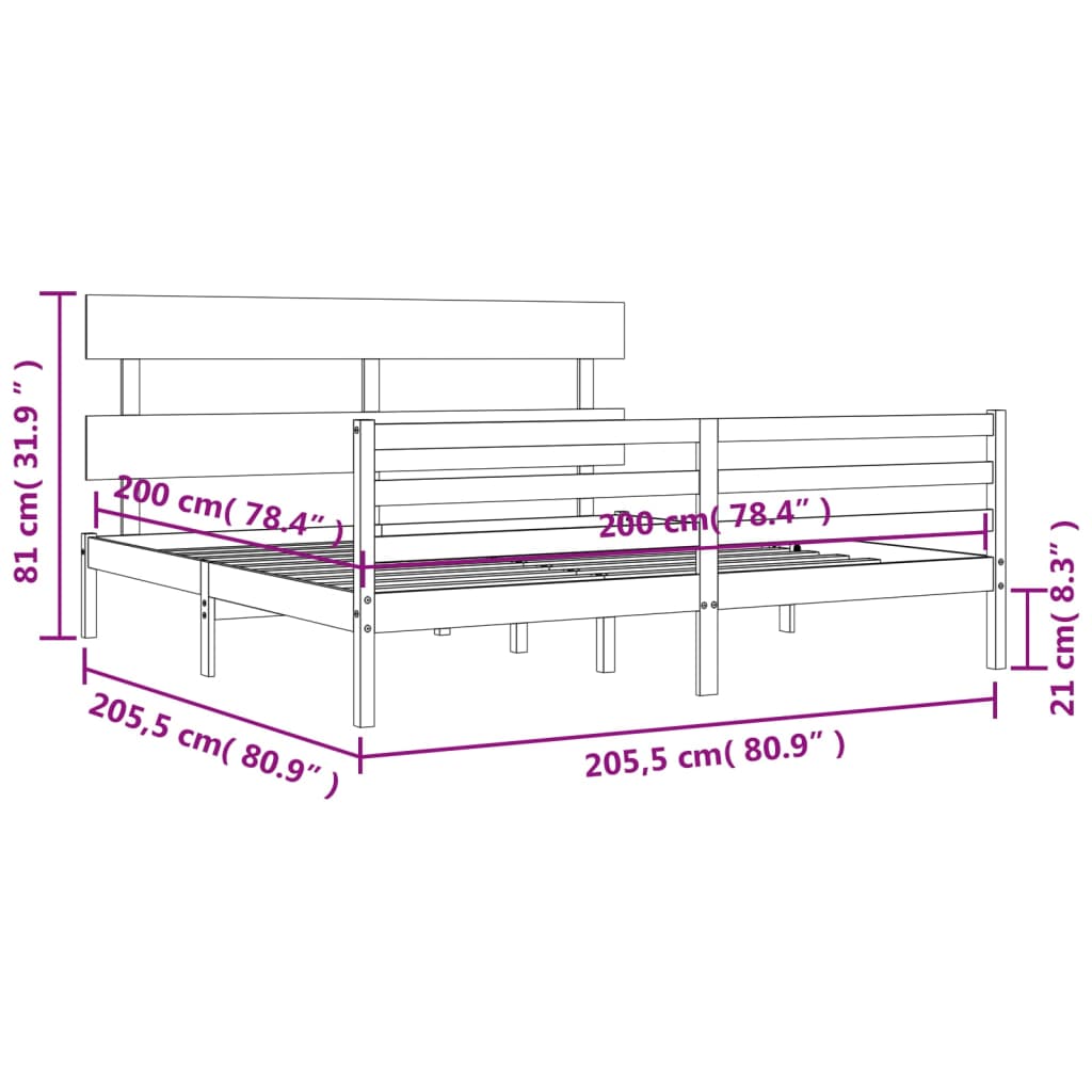 vidaXL Bedframe met hoofdbord massief hout 200x200 cm