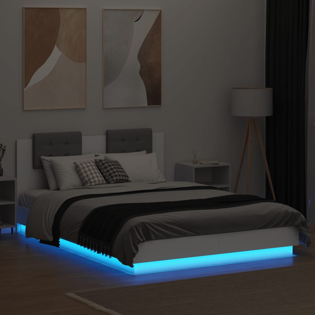 vidaXL Bedframe met hoofdeinde en LED-verlichting wit 150x200 cm