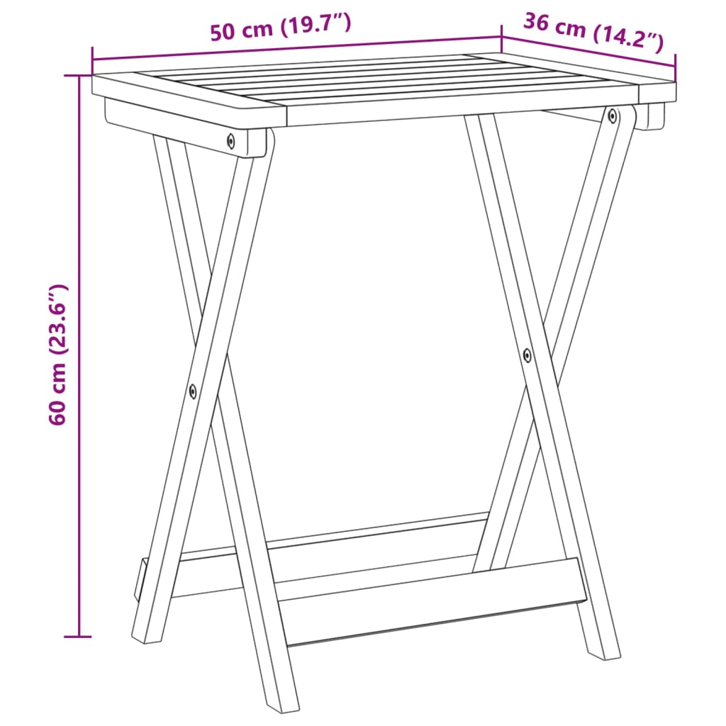 vidaXL Tuintafel inklapbaar 50x36x60 cm massief acaciahout