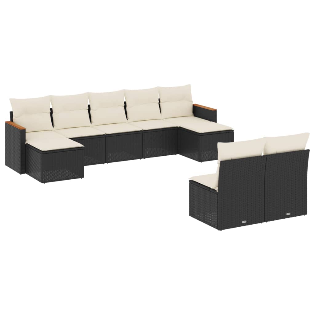 vidaXL 9-delige Loungeset met kussens poly rattan zwart