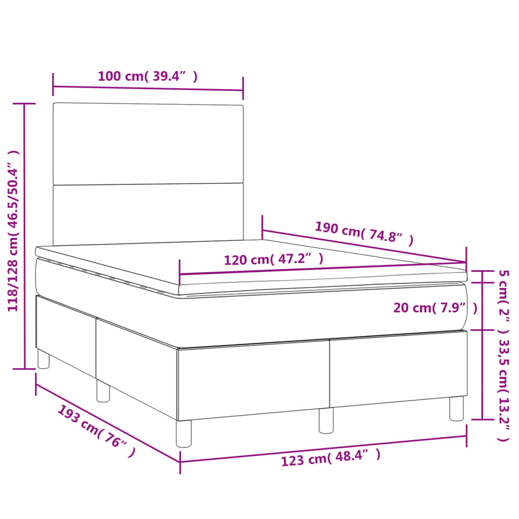 vidaXL Boxspring met matras en LED fluweel roze 120x190 cm