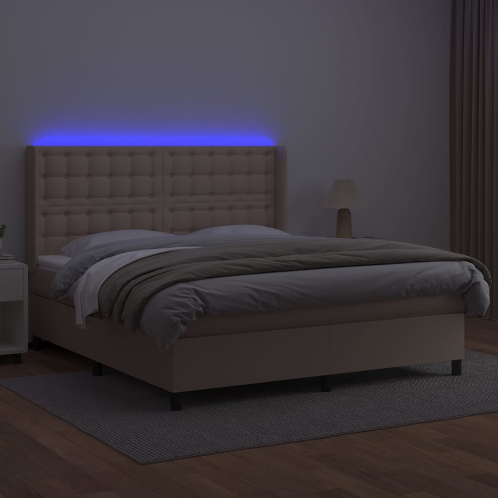 vidaXL Boxspring met matras en LED kunstleer cappuccinokleur 160x200cm