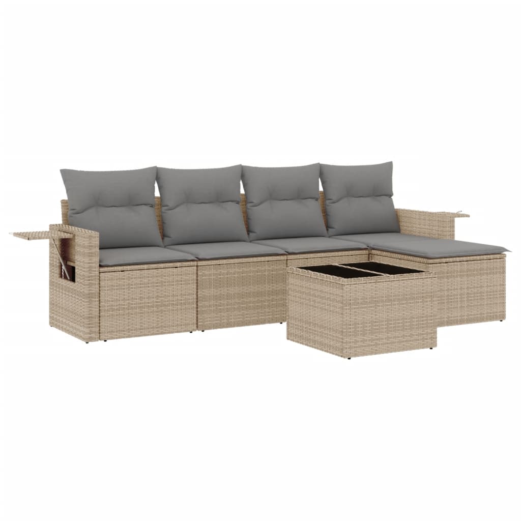 vidaXL 6-delige Loungeset met kussens poly rattan beige