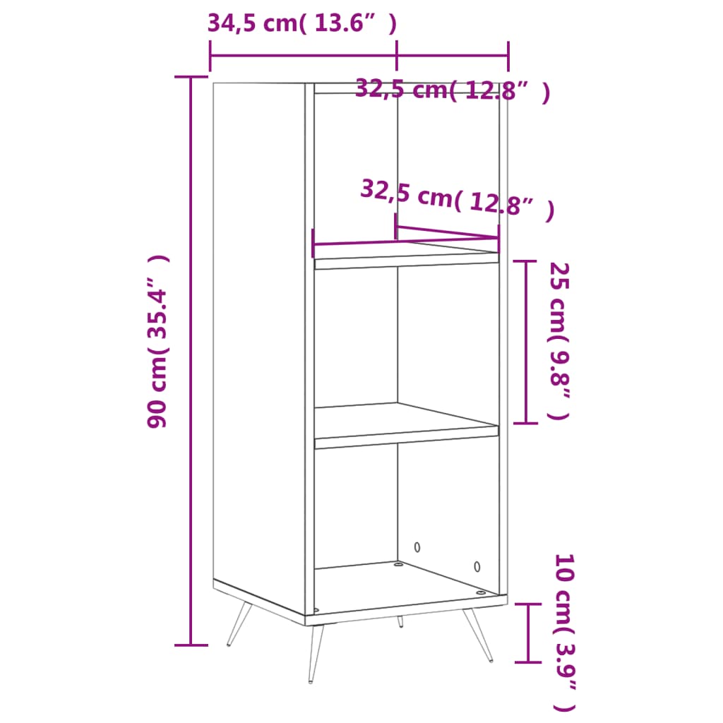 vidaXL Schappenkast 34,5x32,5x90 cm bewerkt hout hoogglans wit