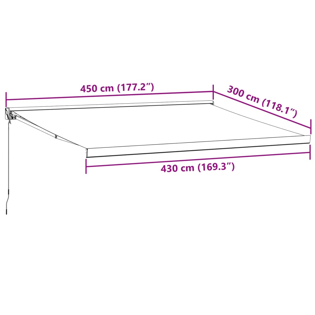 vidaXL Luifel handmatig uittrekbaar 450x300 cm bruin