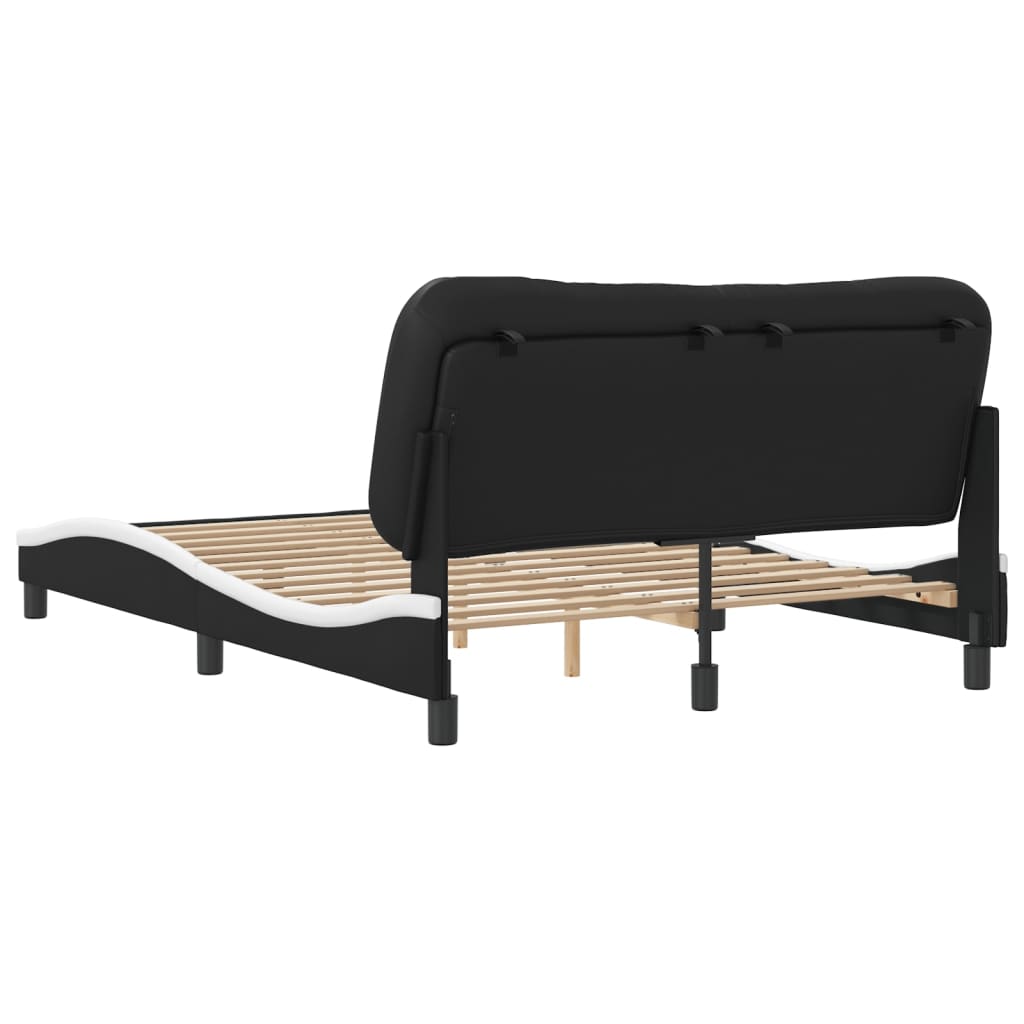 vidaXL Bedframe met hoofdbord kunstleer zwart en wit 140x200 cm